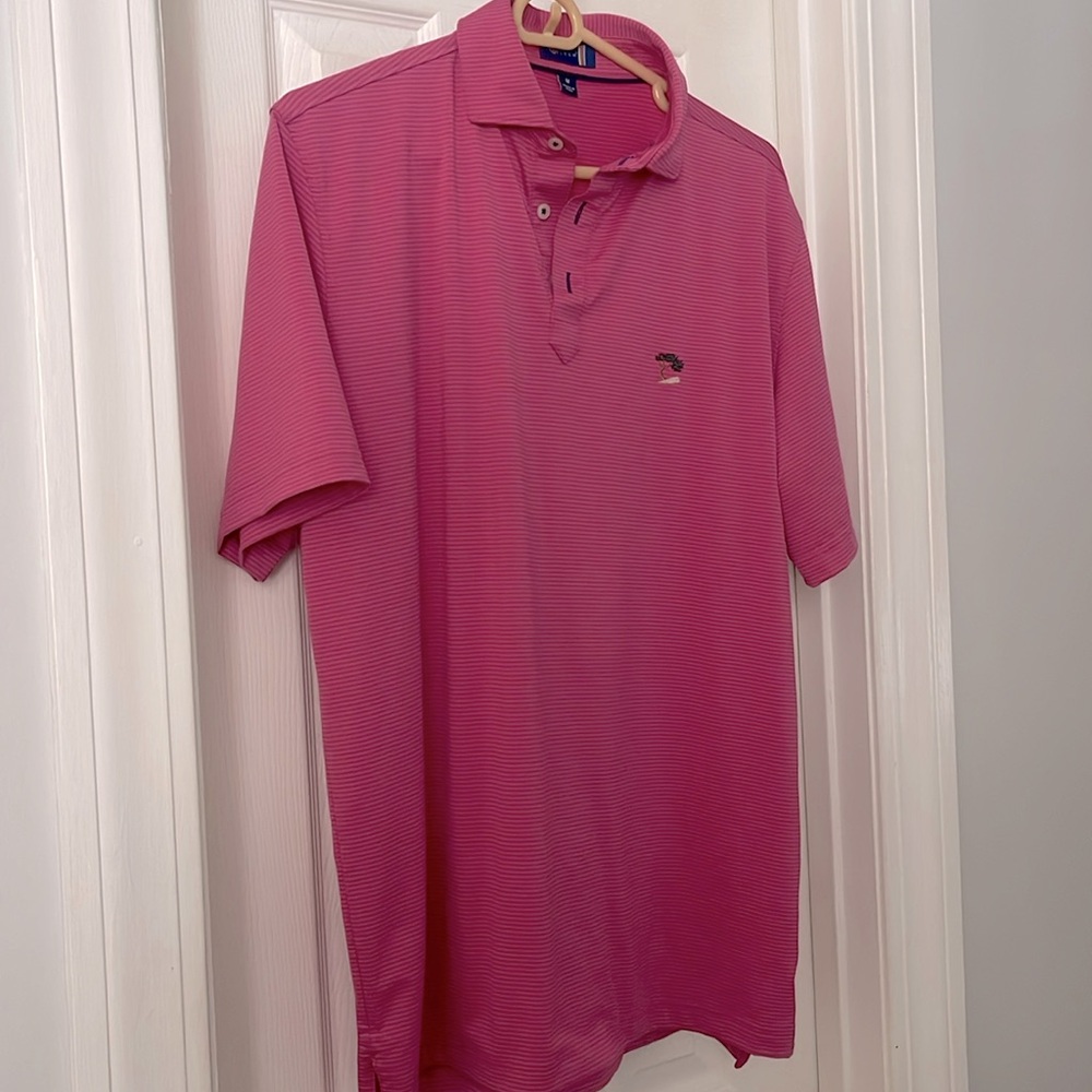 Stitch men’s polo, golf shirt, size medium,PINK MAUVE  short sleeve, EUC